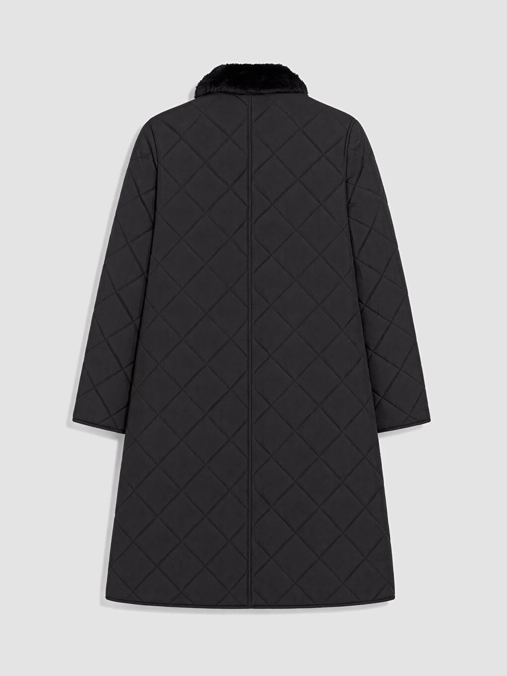 Fur Detailed Shirt Collar Quilted Women's Puffer Coat-8