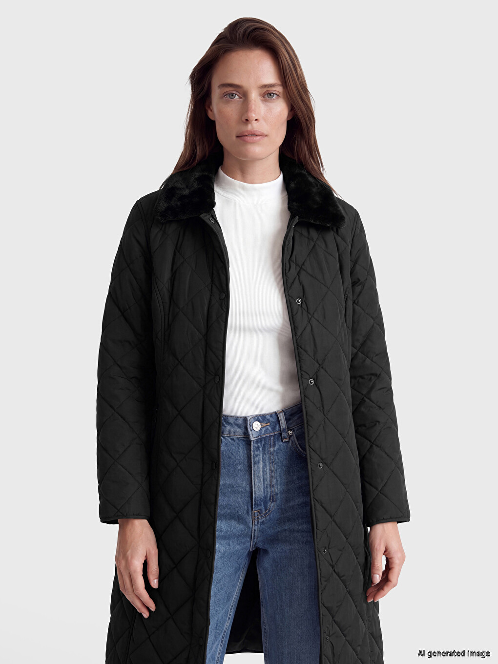 Fur Detailed Shirt Collar Quilted Women's Puffer Coat-1