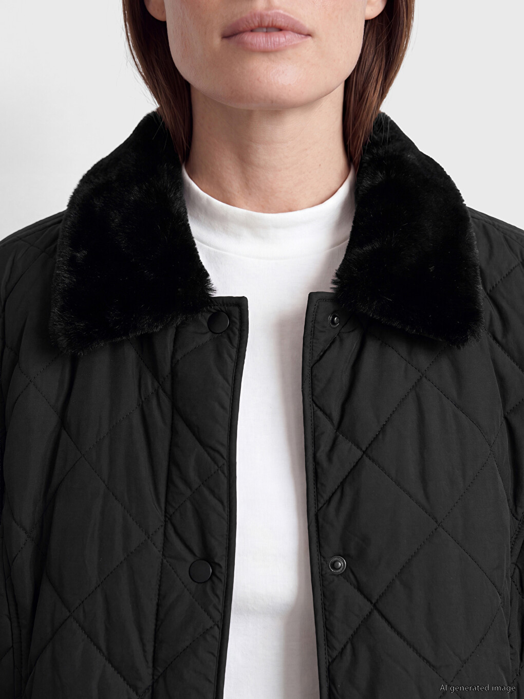 Fur Detailed Shirt Collar Quilted Women's Puffer Coat-2