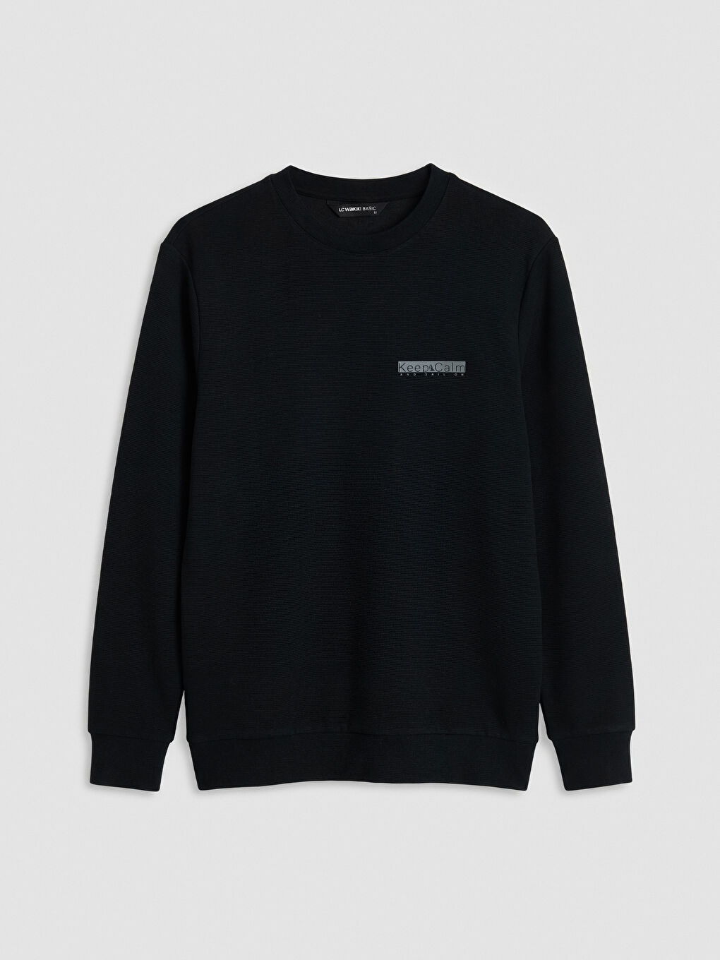 Siyah Bisiklet Yaka Baskılı Erkek Sweatshirt