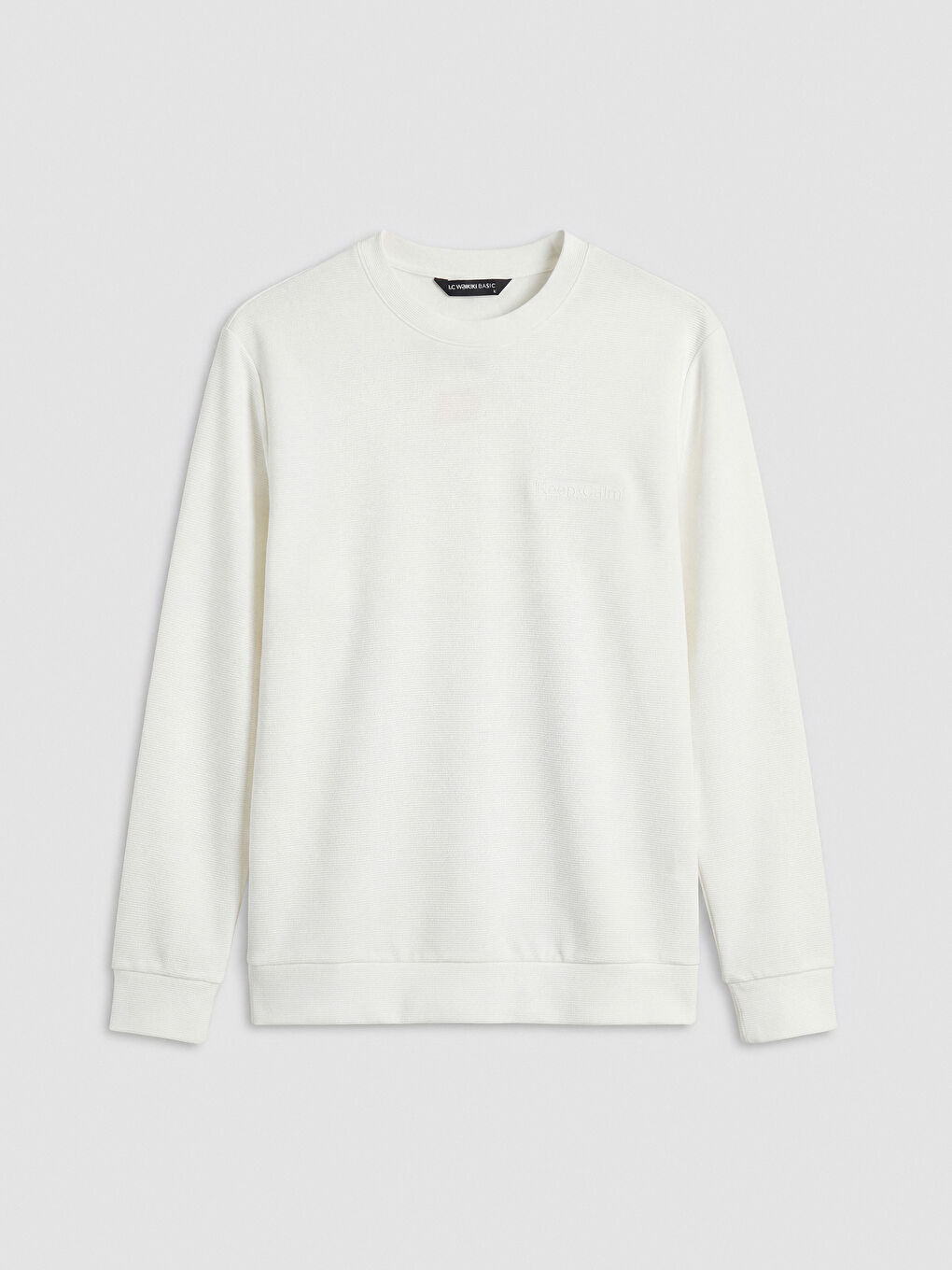 Ekru Bisiklet Yaka Baskılı Erkek Sweatshirt-4