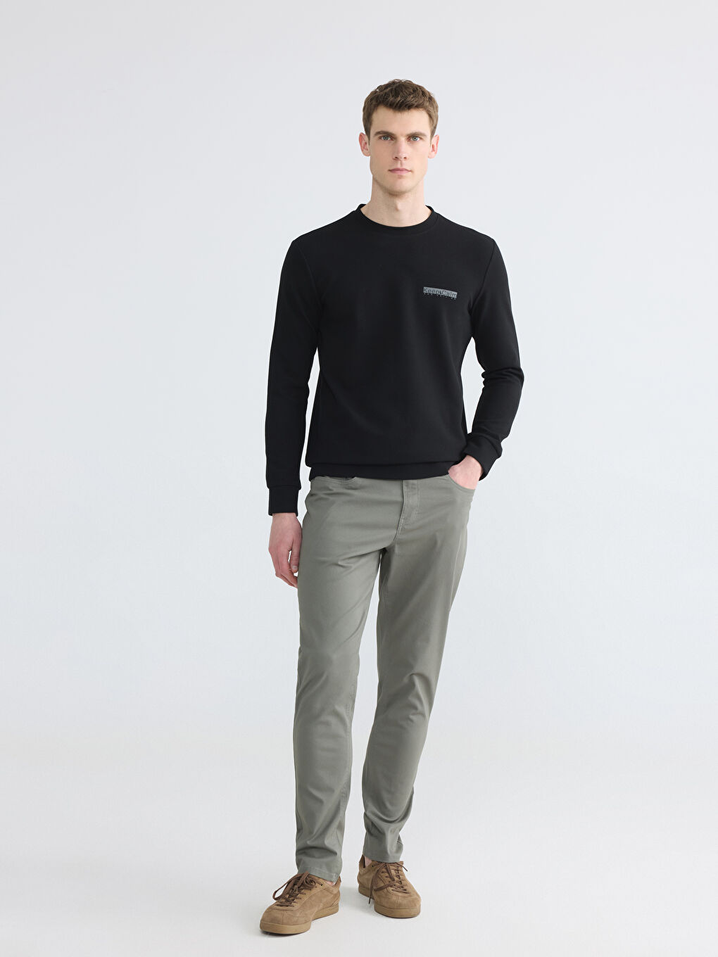 Siyah Bisiklet Yaka Baskılı Erkek Sweatshirt-1