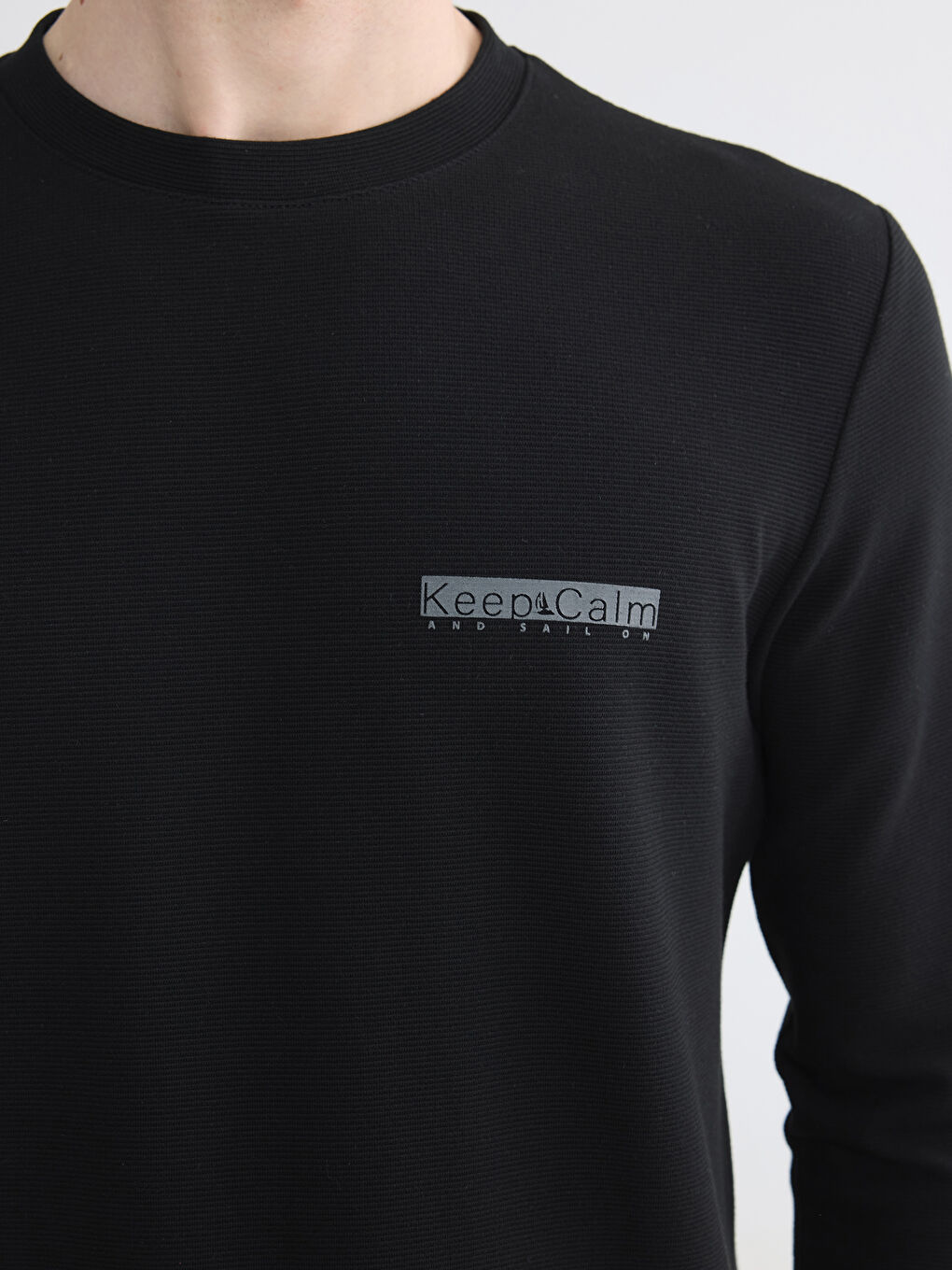 Siyah Bisiklet Yaka Baskılı Erkek Sweatshirt-2