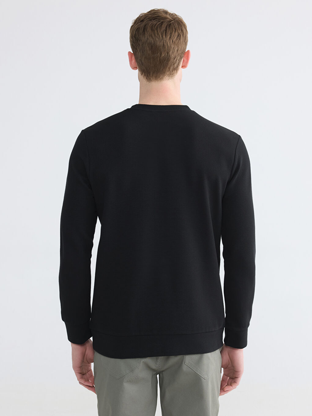 Siyah Bisiklet Yaka Baskılı Erkek Sweatshirt-3