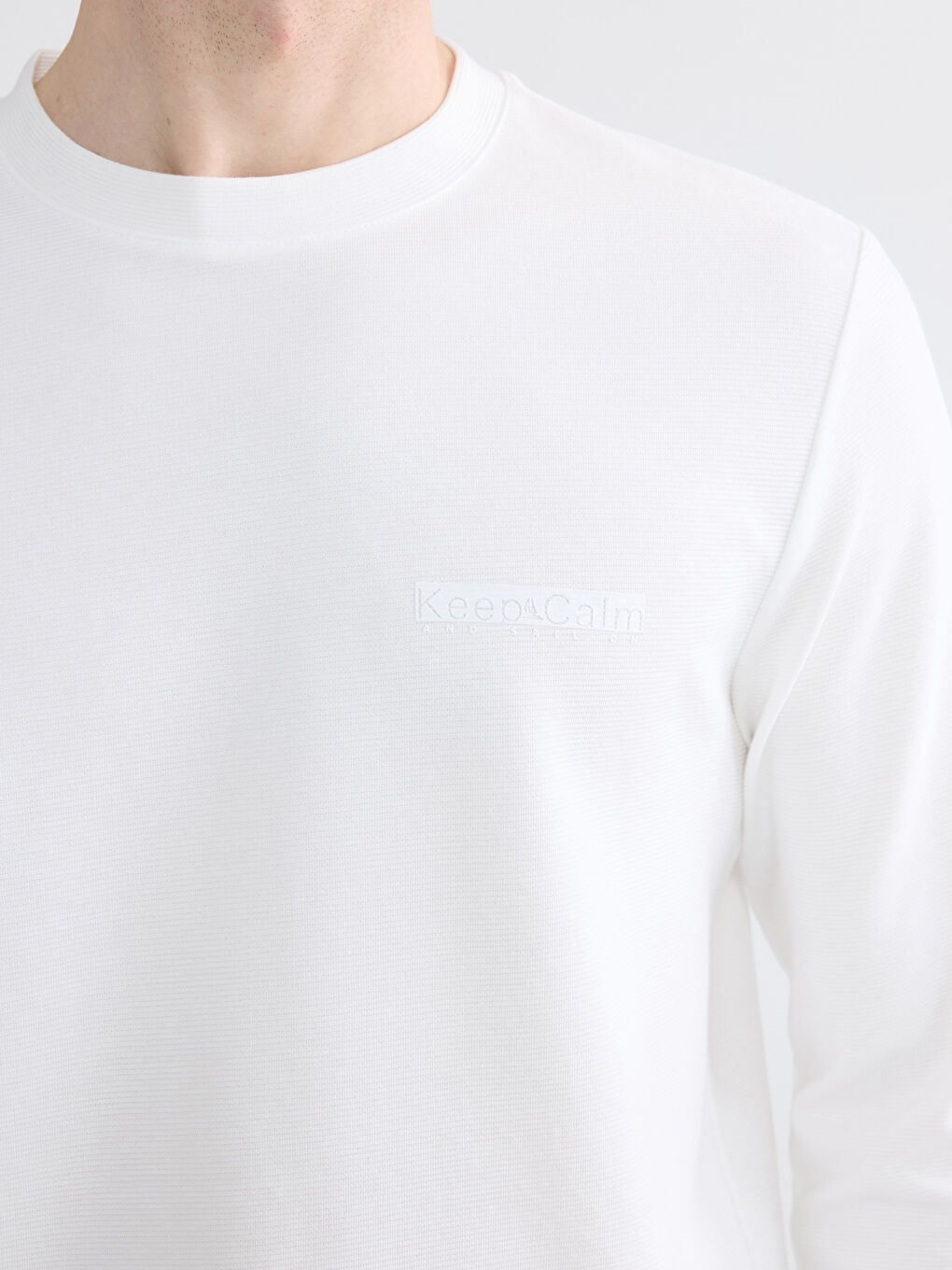 Ekru Bisiklet Yaka Baskılı Erkek Sweatshirt-2