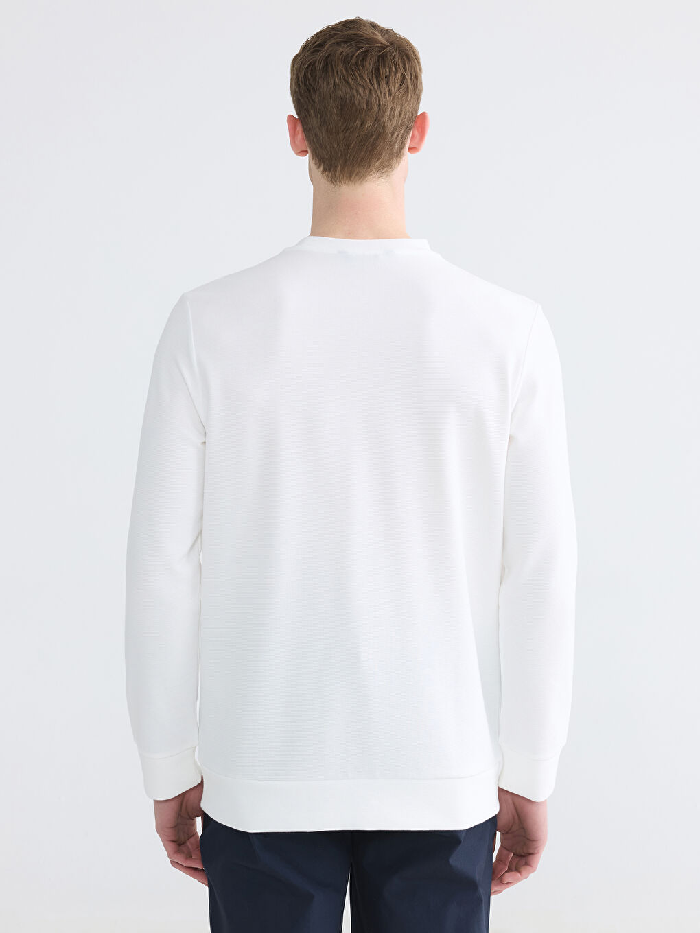 Ekru Bisiklet Yaka Baskılı Erkek Sweatshirt-3