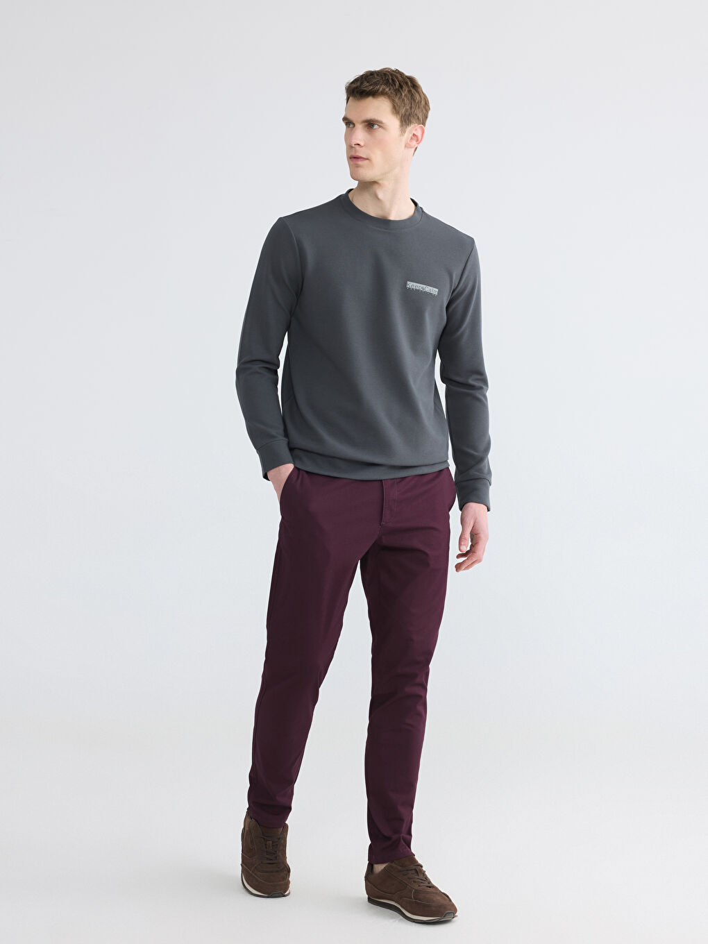 Antrasit Bisiklet Yaka Baskılı Erkek Sweatshirt-1