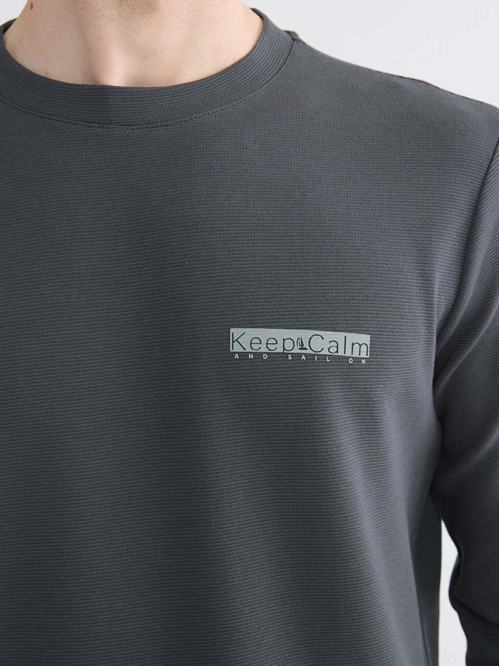 Antrasit Bisiklet Yaka Baskılı Erkek Sweatshirt-2