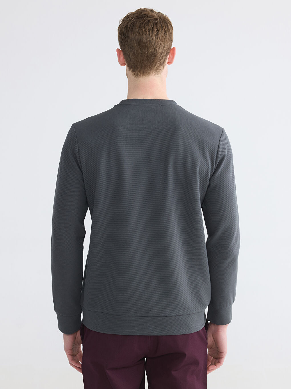 Antrasit Bisiklet Yaka Baskılı Erkek Sweatshirt-3