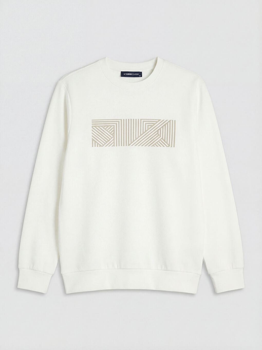 Beyaz Bisiklet Yaka Baskılı Erkek Sweatshirt-4