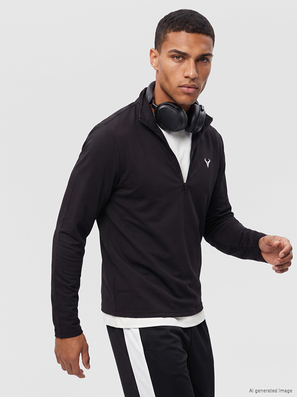 Mock Neck Half Zip Embroidered Men's Sweatshirt