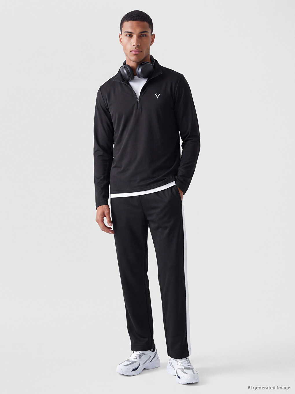 Mock Neck Half Zip Embroidered Men's Sweatshirt-1