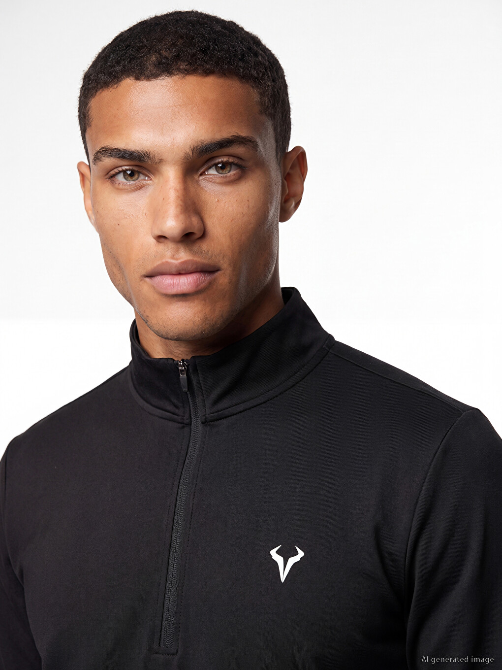 Mock Neck Half Zip Embroidered Men's Sweatshirt-2