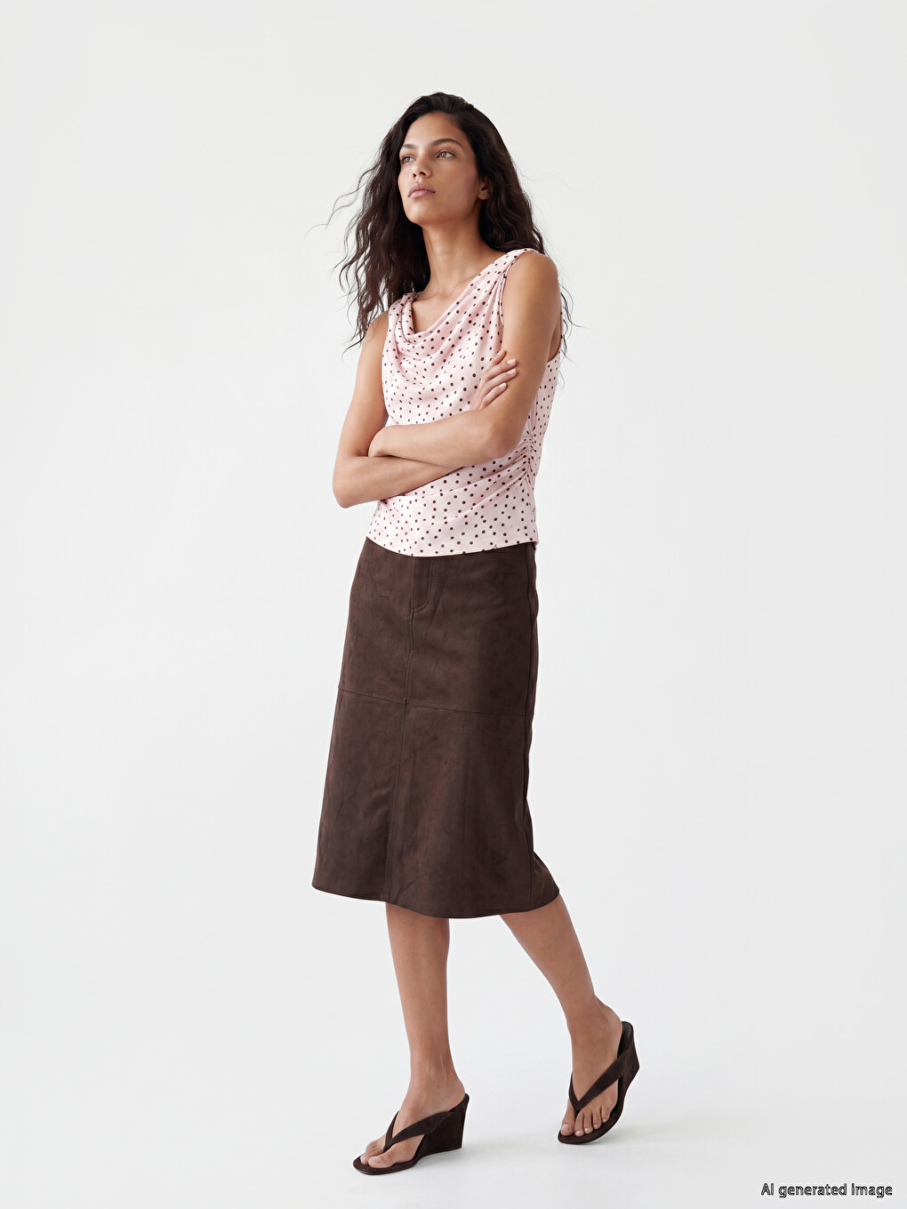 High Waist A Cut Suede Look Skirt