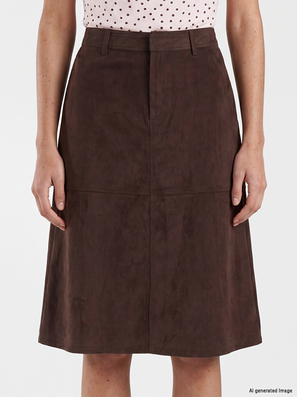 High Waist A Cut Suede Look Skirt-2