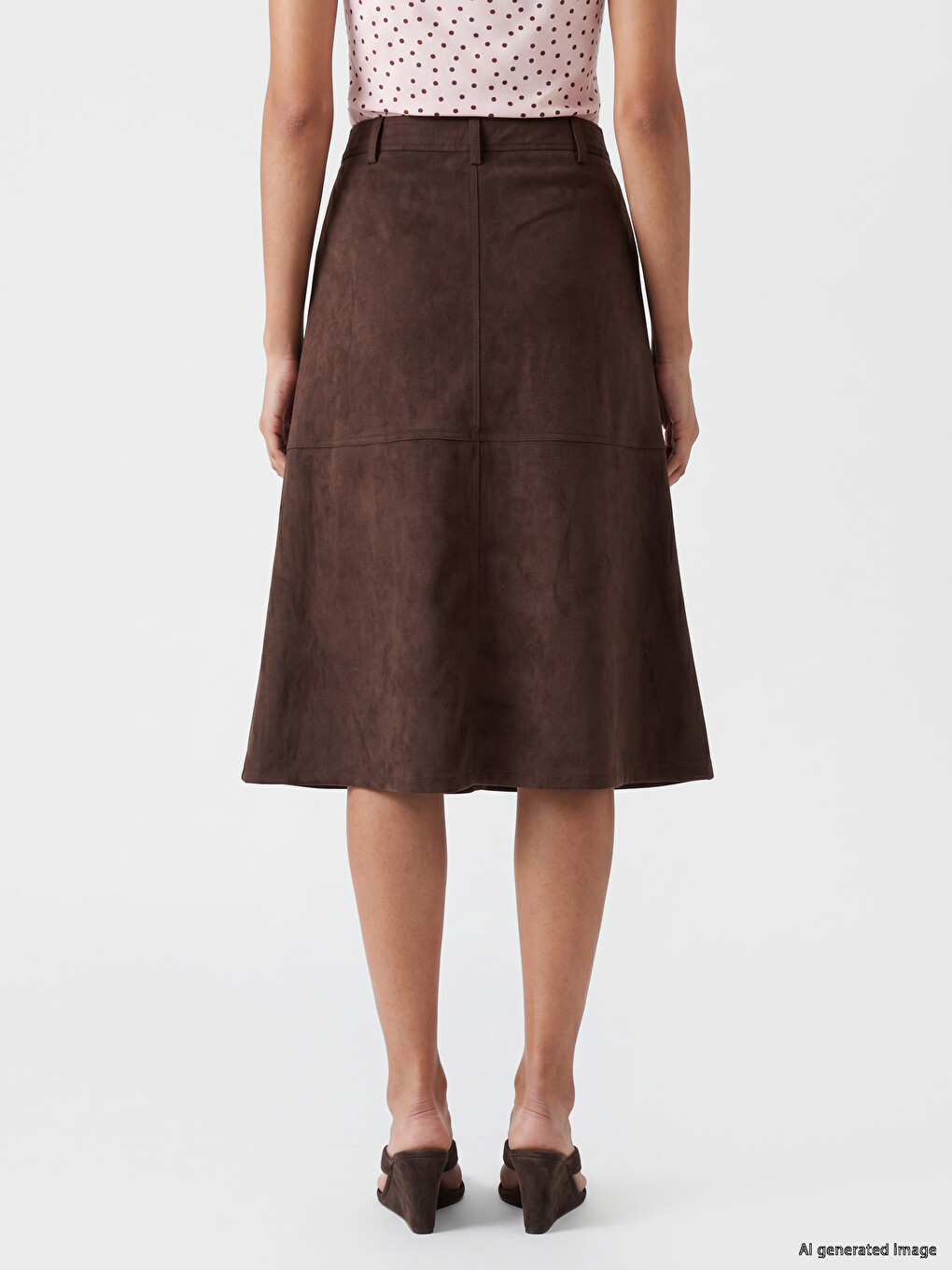High Waist A Cut Suede Look Skirt-3
