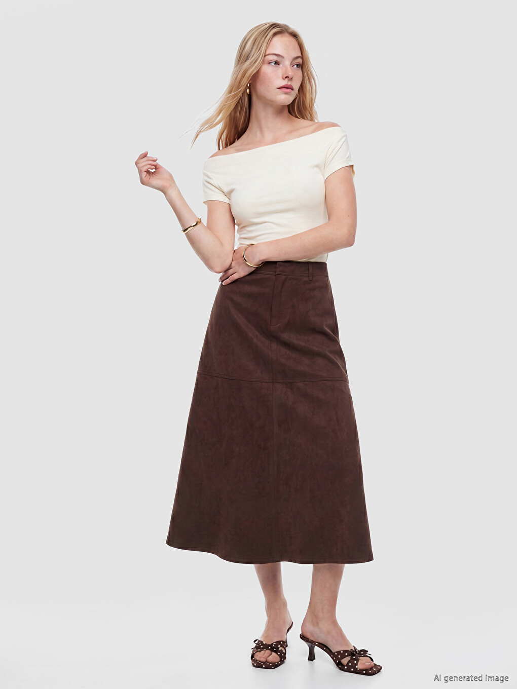 Woman Brown Skirt