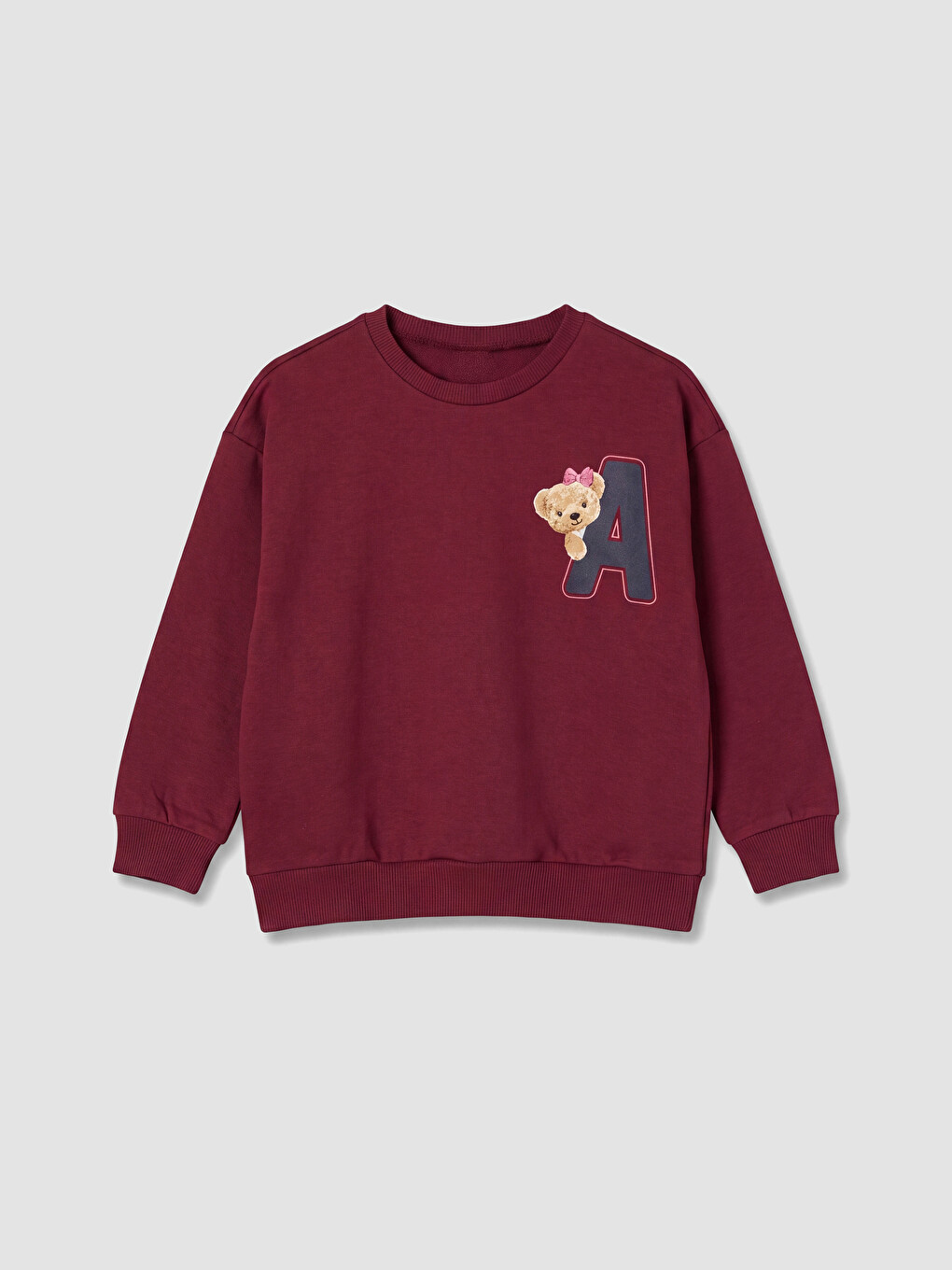 Bordo Baskılı Kız Çocuk Sweatshirt