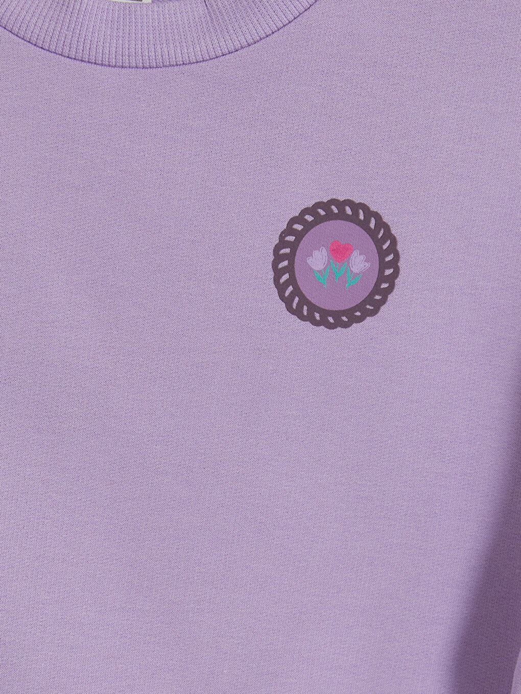Lila Bisiklet Yaka Nakışlı Kız Çocuk Sweatshirt-1