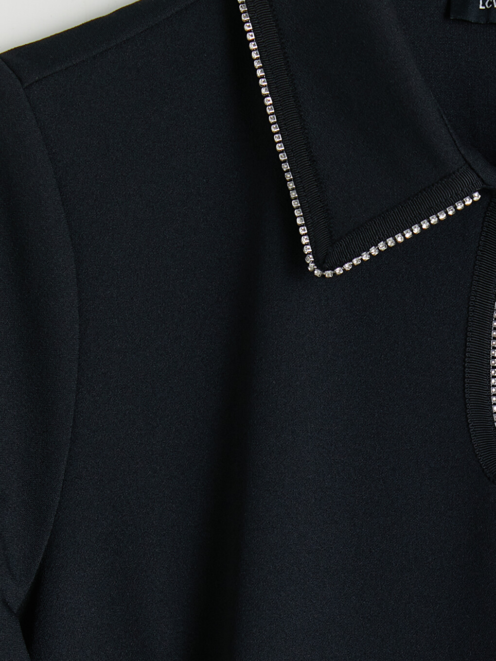Polo Collar Rhinestone Embellished Mini Dress-5