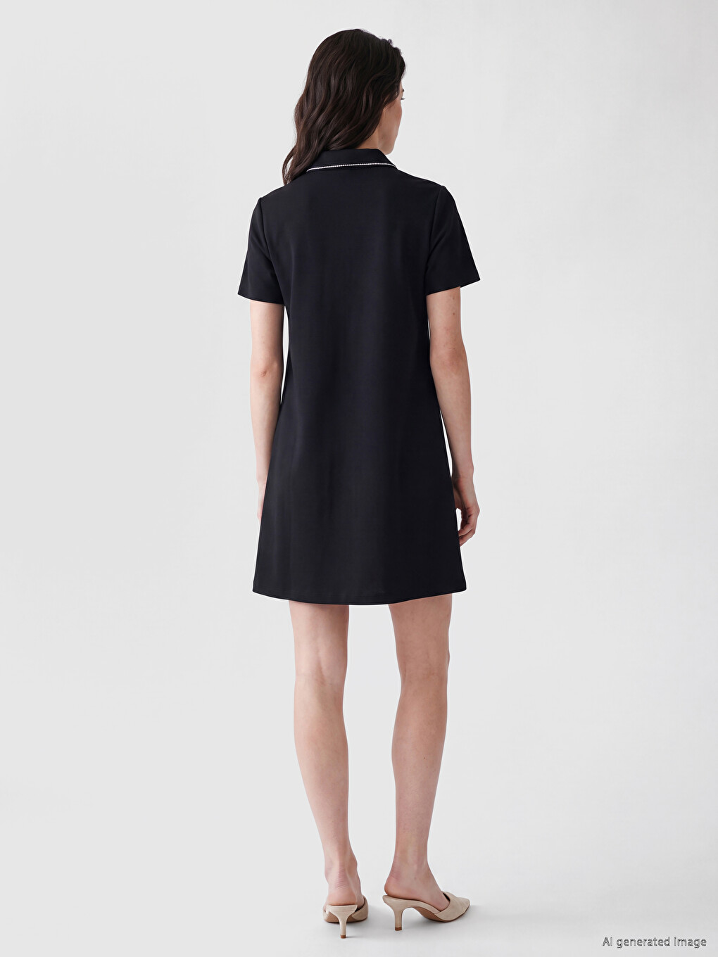Polo Collar Rhinestone Embellished Mini Dress-2