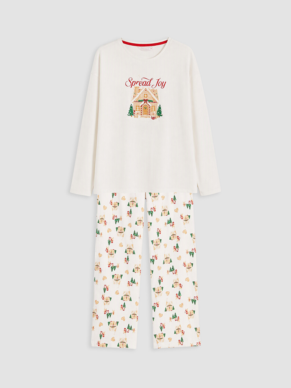 Ekru Yılbaşı Temalı Kadın Pijama Takımı