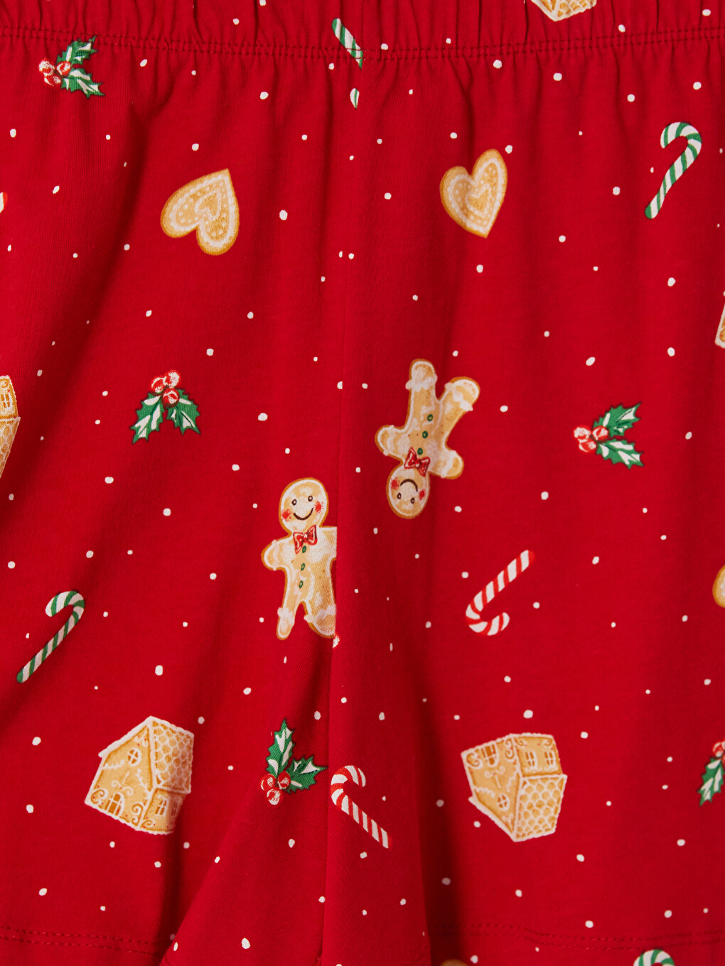 Kırmızı Yılbaşı Temalı Kadın Şortlu Pijama Takımı-5