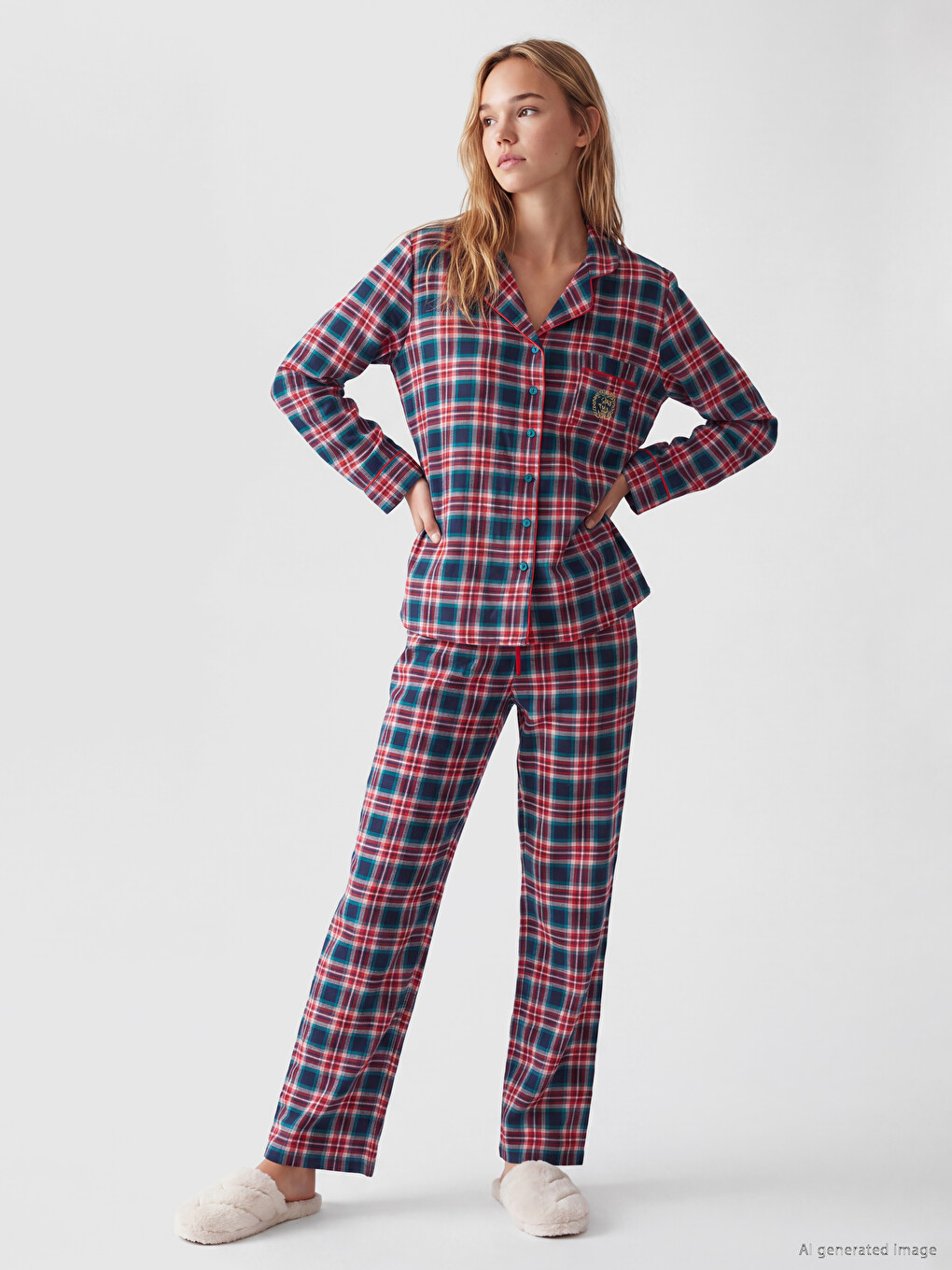 Gömlek Yaka Ekose Kadın Pijama Takımı