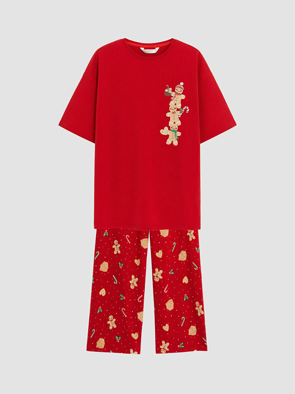 Kırmızı Yılbaşı Temalı Kadın Pijama Takımı-4