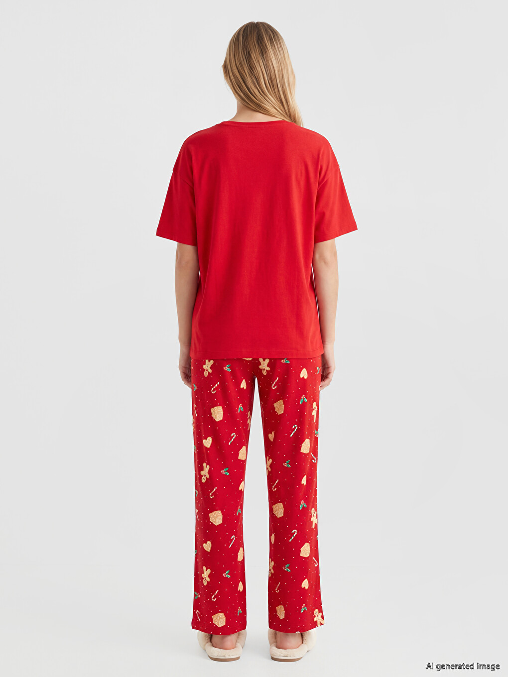 Kırmızı Yılbaşı Temalı Kadın Pijama Takımı-3