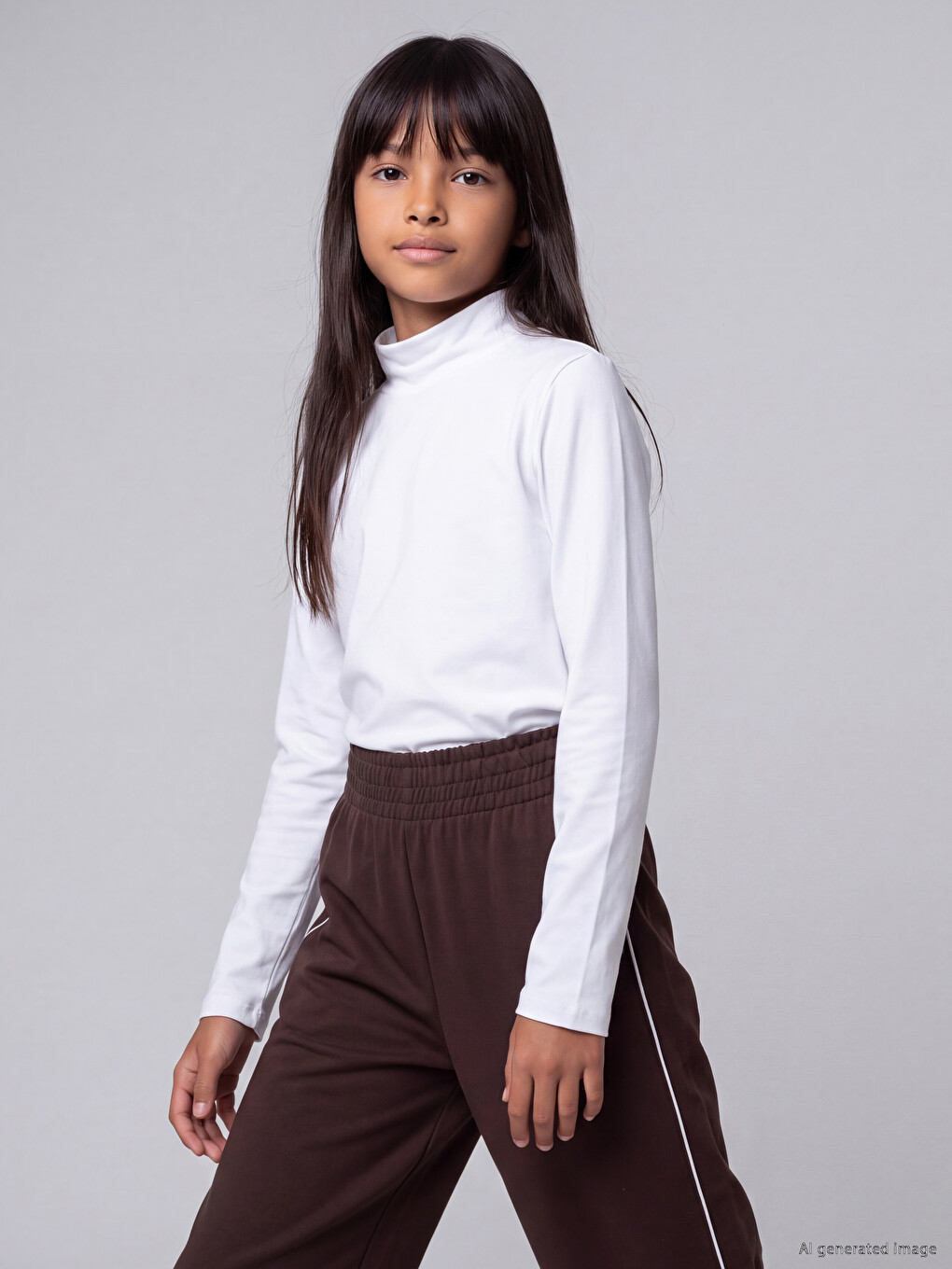 LCW Kids Mock Neck Girls' T-shirt - W6K076Z4-Q6K | LC Waikiki