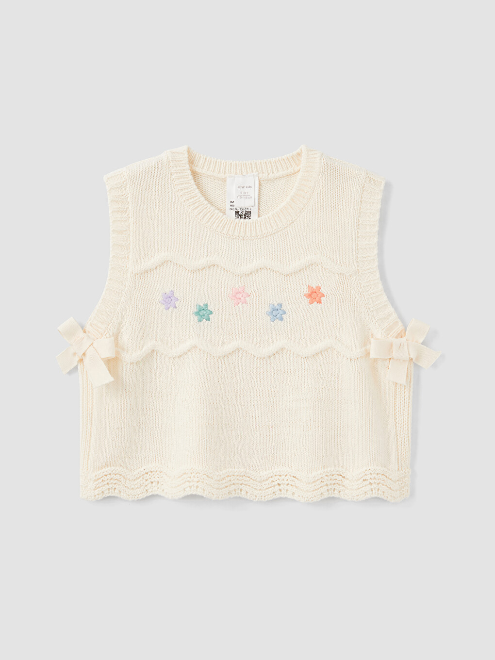 Crew Neck Embroidered Girls' Knitwear Sweater Vest