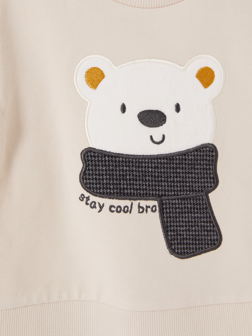 Gri Bisiklet Yaka Nakışlı Bebek Sweatshirt-2