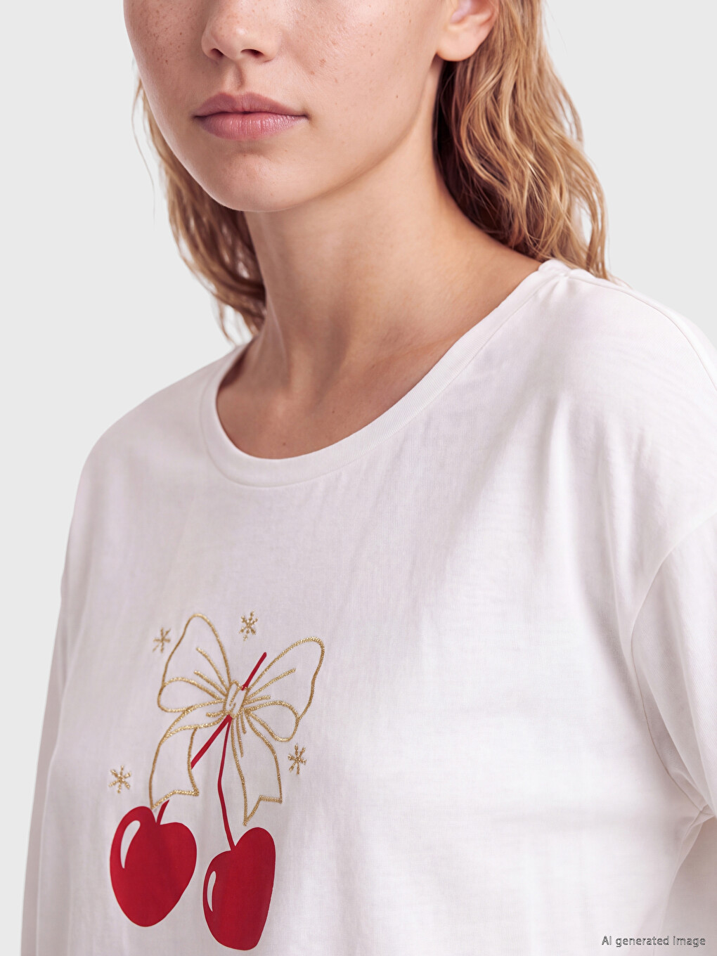 Kırmızı Bisiklet Yaka Kadın Pijama Takımı-2