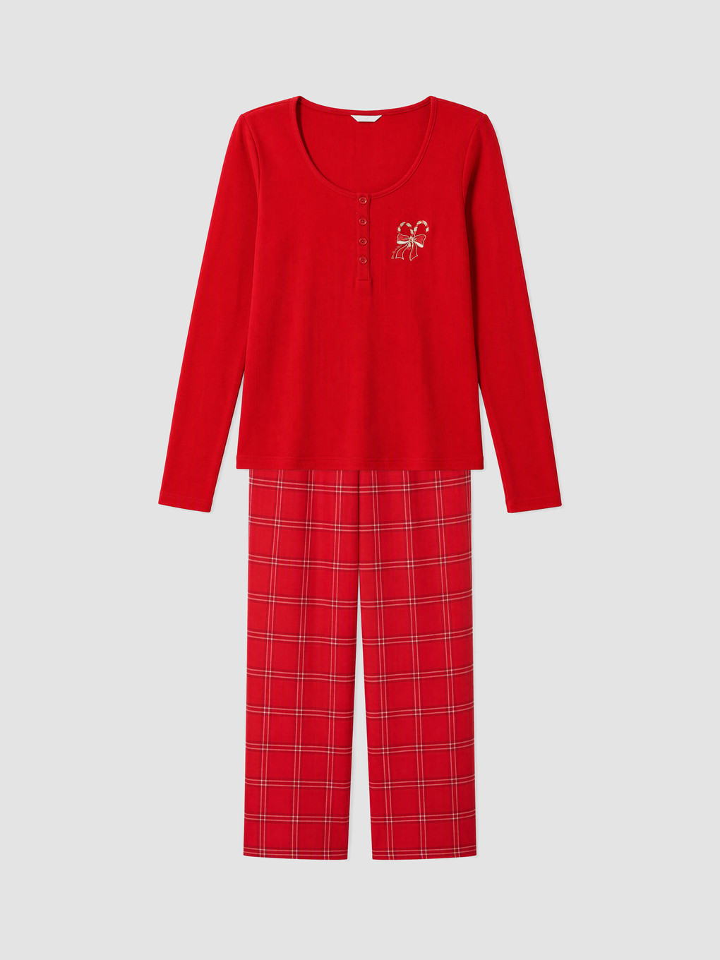 Kırmızı Yılbaşı Temalı Kadın Pijama Takımı-4