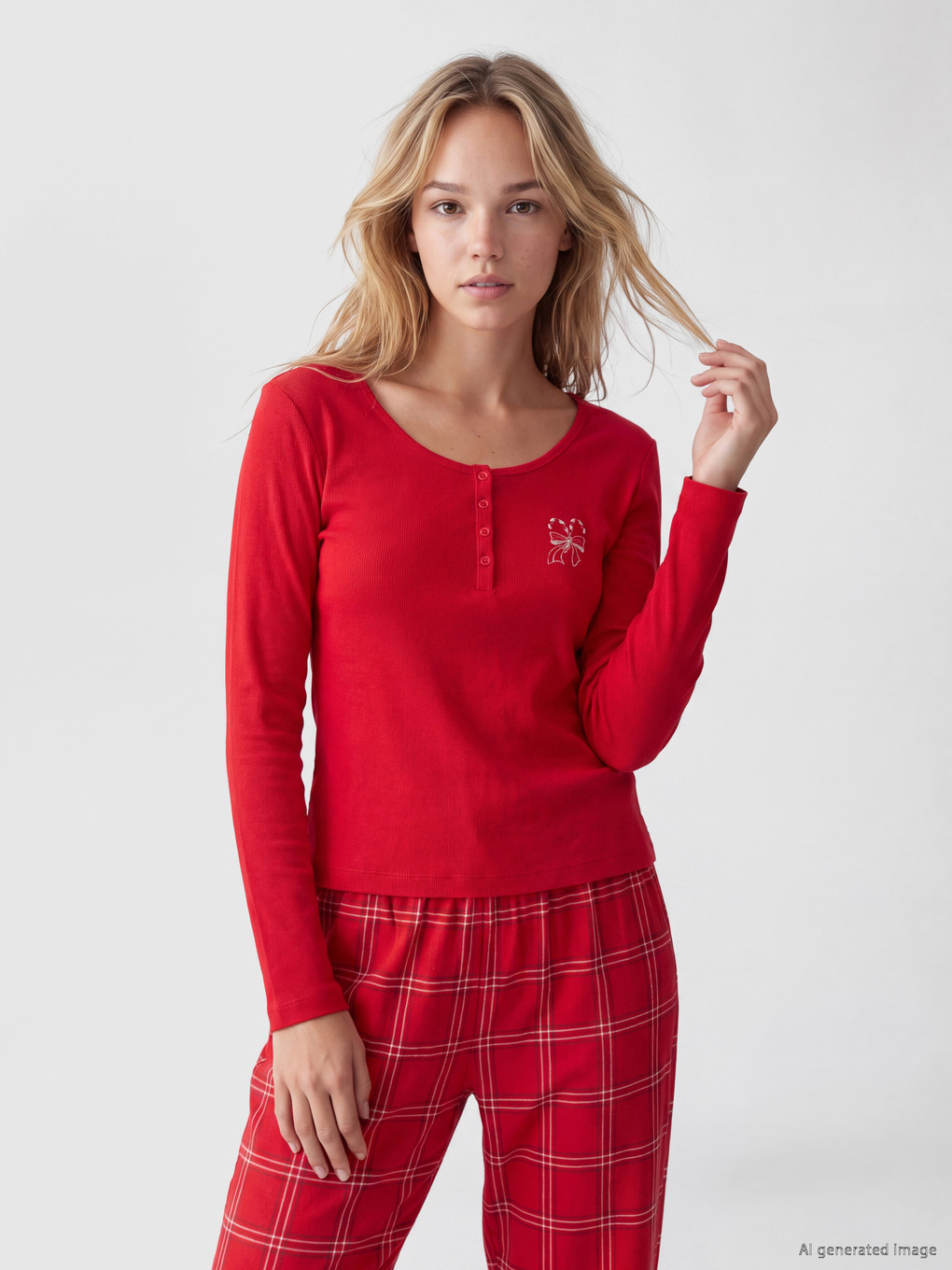 Kırmızı Yılbaşı Temalı Kadın Pijama Takımı-1