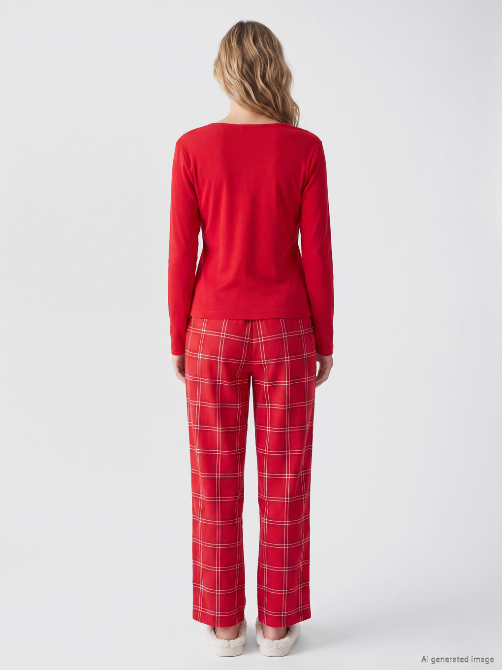 Kırmızı Yılbaşı Temalı Kadın Pijama Takımı-3