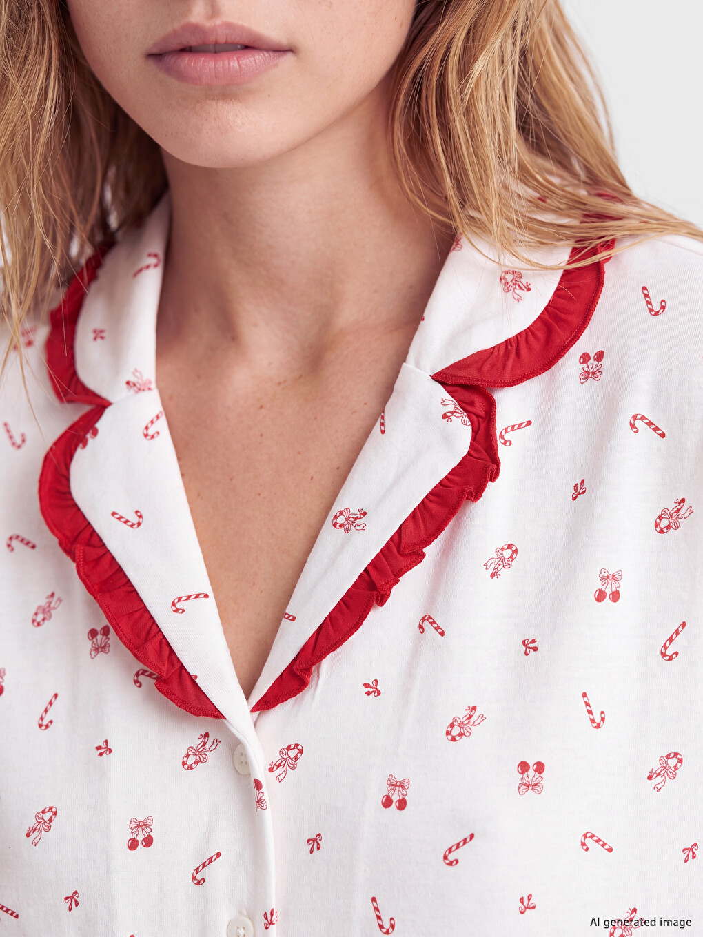 Ekru Yılbaşı Temalı Kadın Pijama Takım-2
