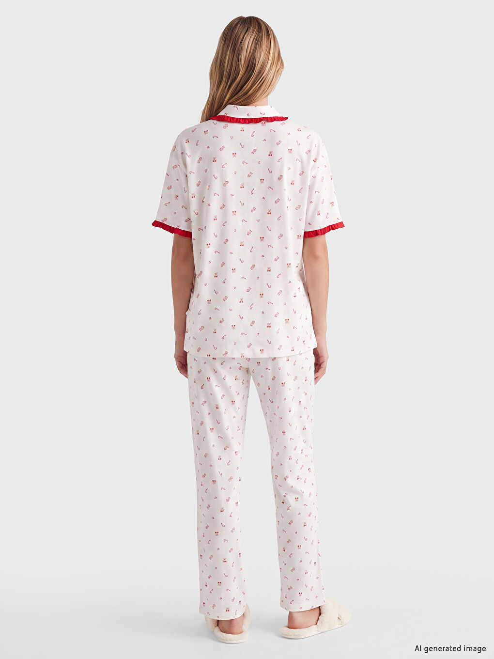 Ekru Yılbaşı Temalı Kadın Pijama Takım-3