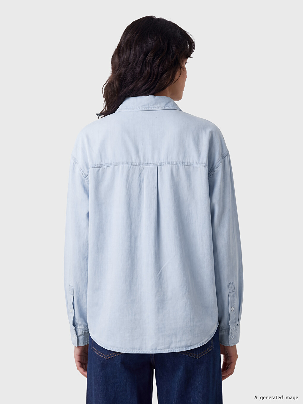 Oversize Kadın Jean Gömlek-3