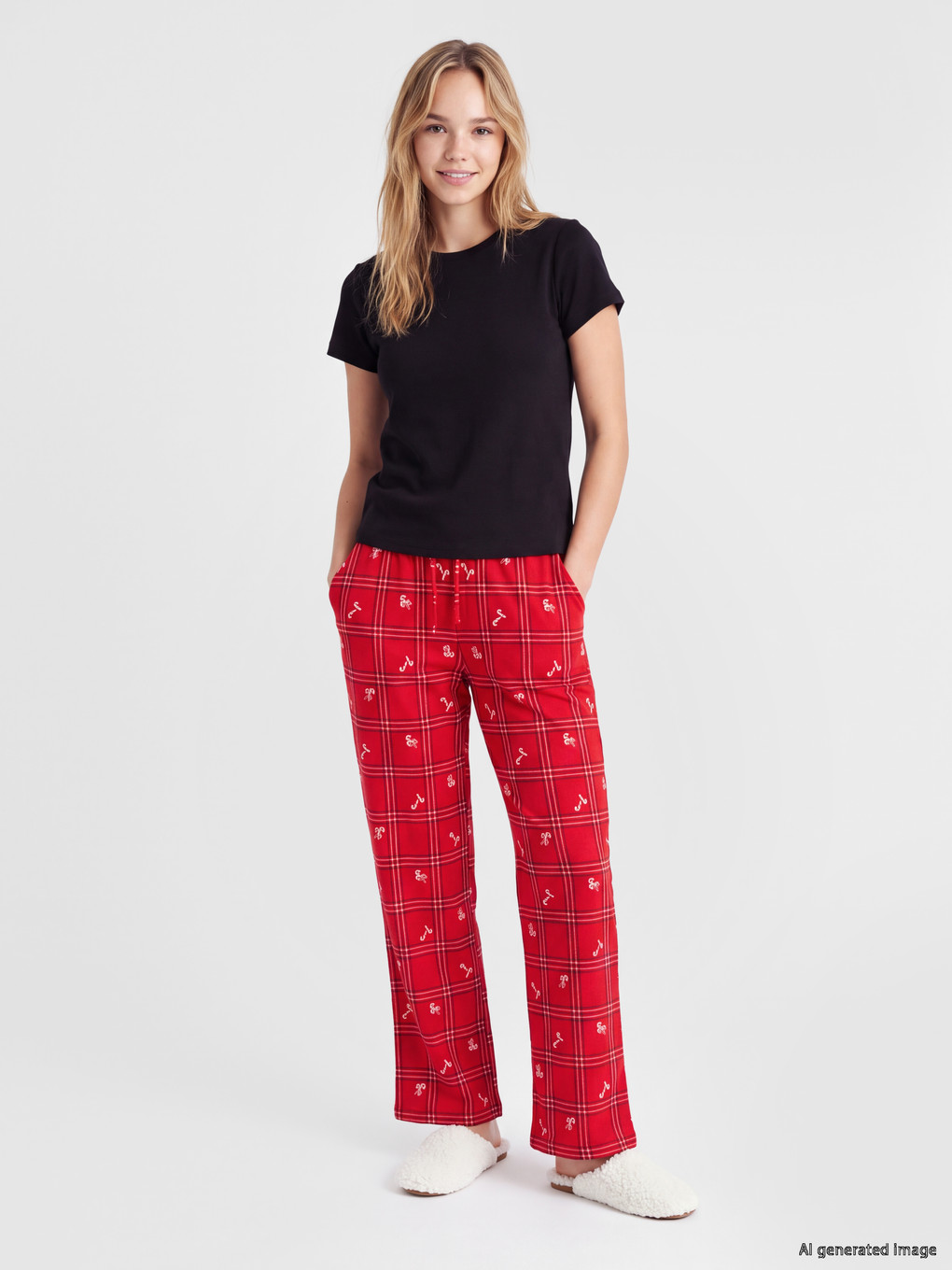 Kırmızı Yılbaşı Temalı Kadın Pijama Altı