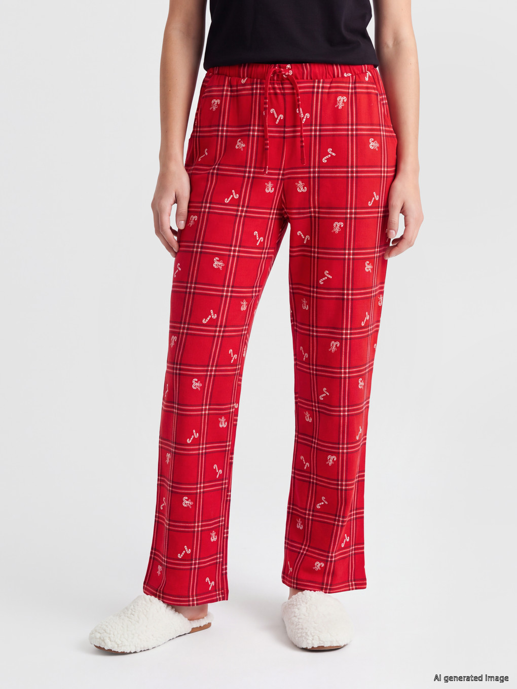 Kırmızı Yılbaşı Temalı Kadın Pijama Altı-1