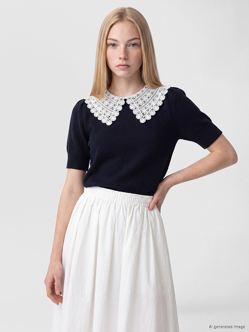 Lace Peter Pan Collar Women's Knitwear Sweater