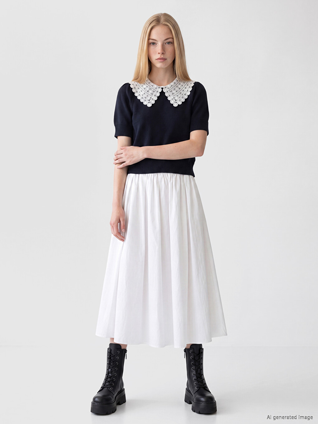 Lace Peter Pan Collar Women's Knitwear Sweater-1