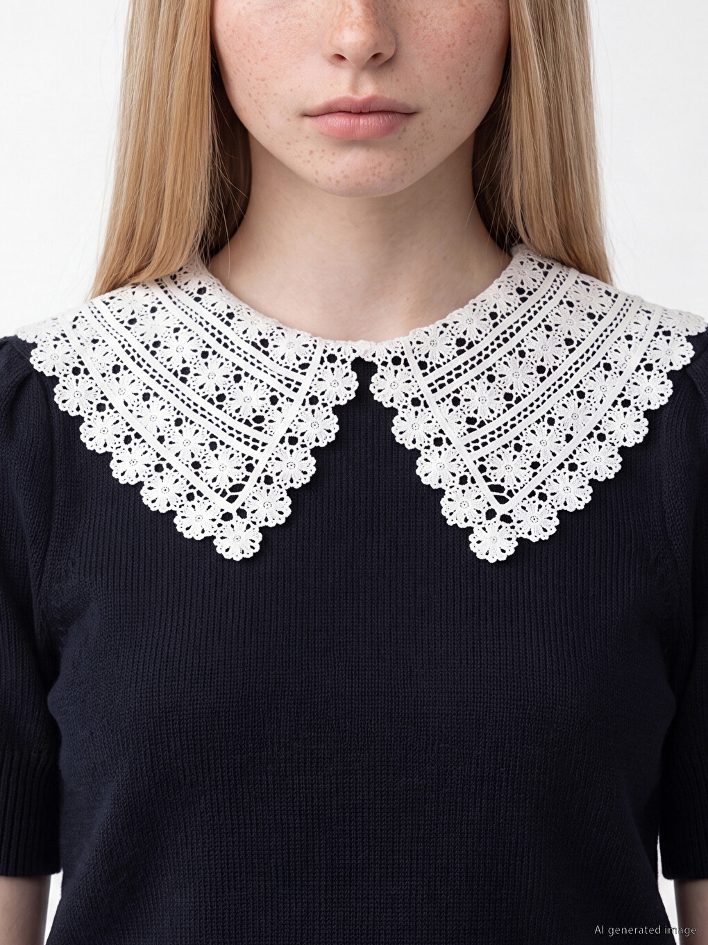 Lace Peter Pan Collar Women's Knitwear Sweater-2