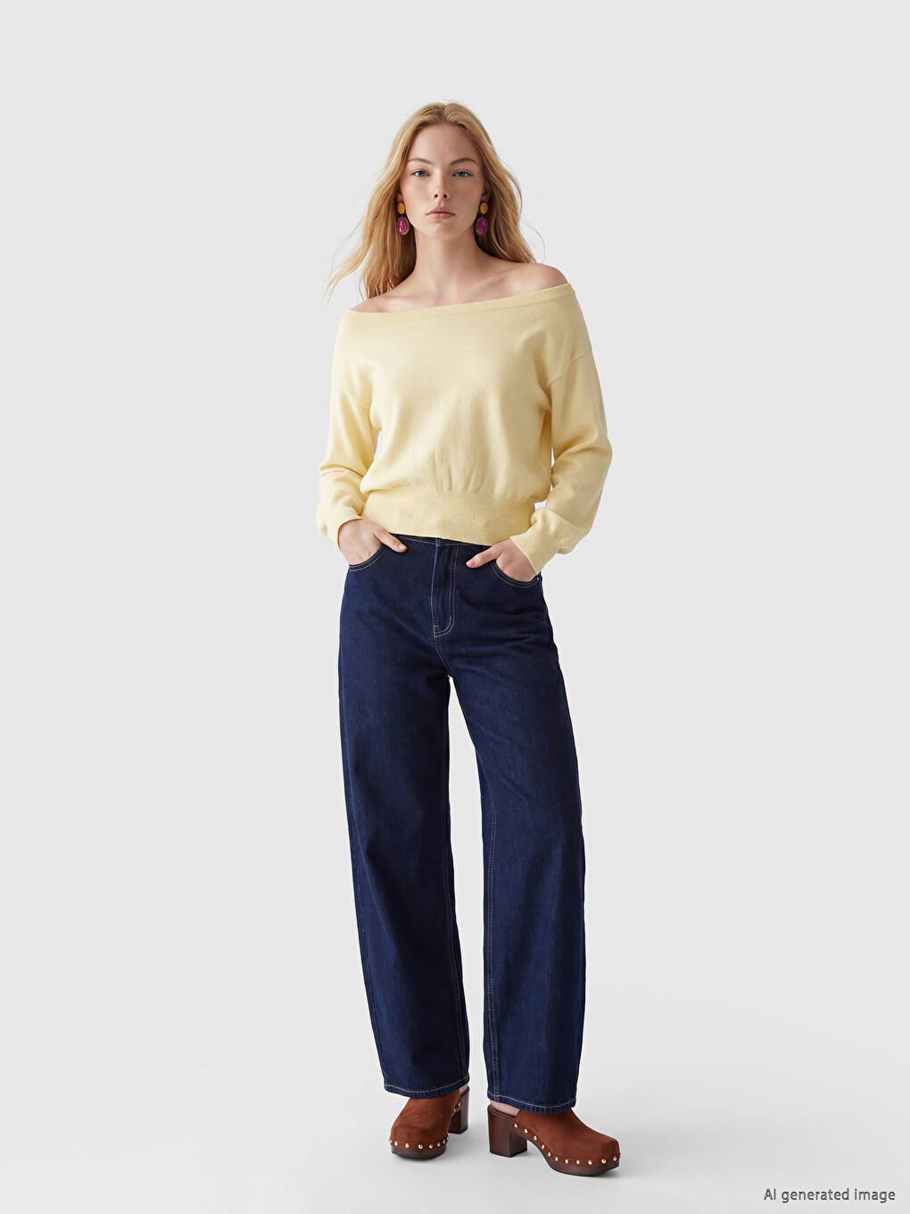 Slash Neck Women's Knitwear Sweater-1
