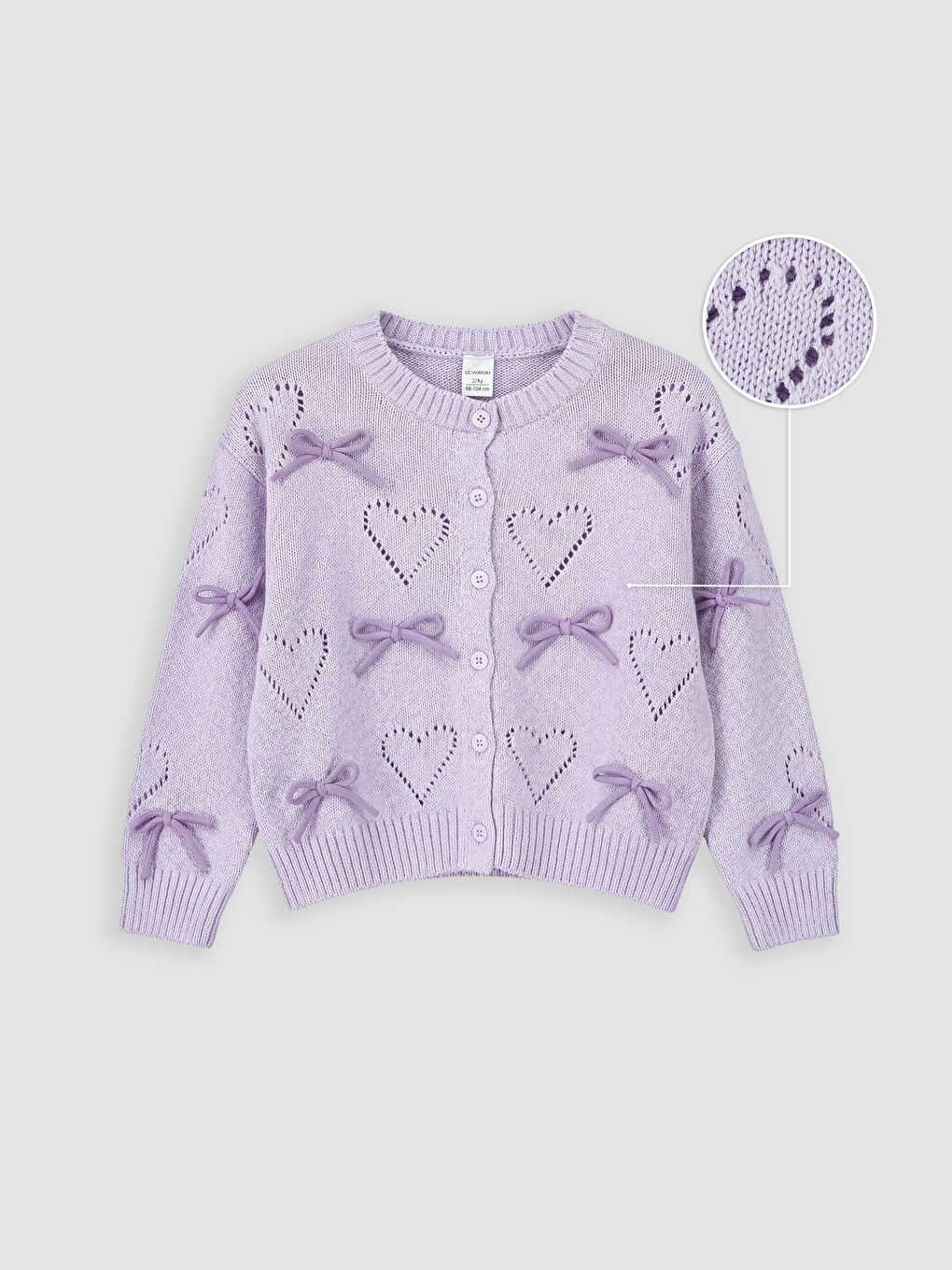 Lila Bisiklet Yaka Fiyonk Detaylı Kız Çocuk Triko Hırka