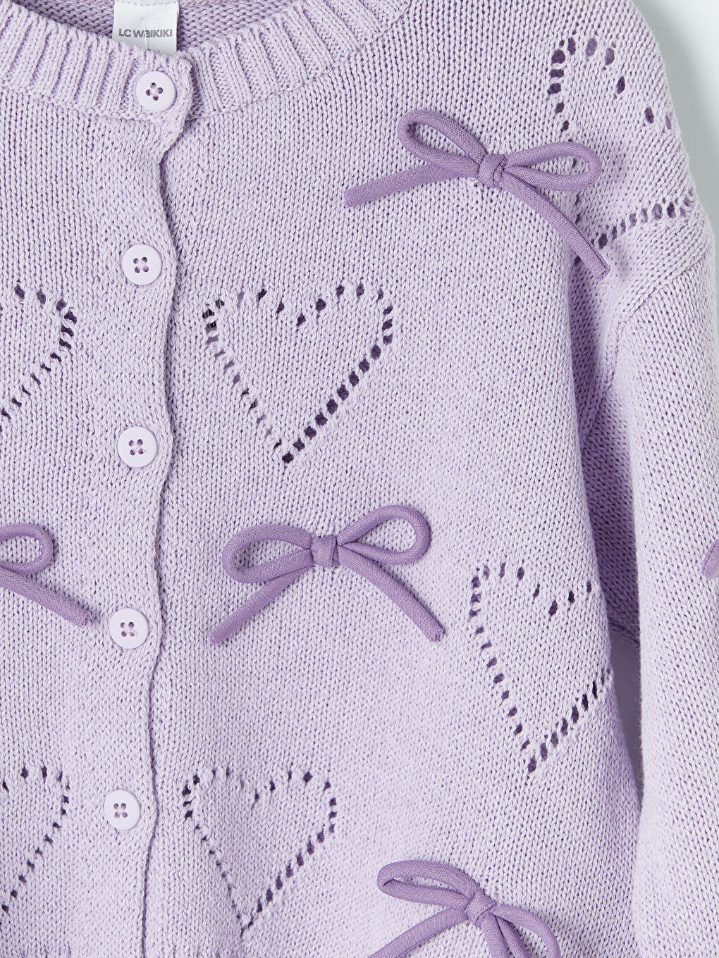 Lila Bisiklet Yaka Fiyonk Detaylı Kız Çocuk Triko Hırka-2