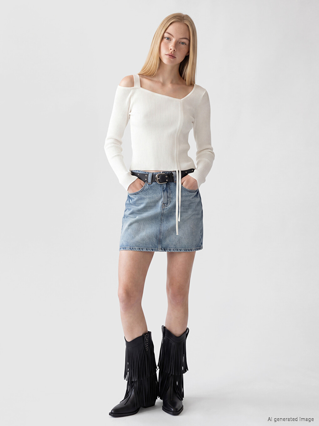 Asymmetrical Collar Open Shoulder Detailed Women's Knitwear Sweater-1