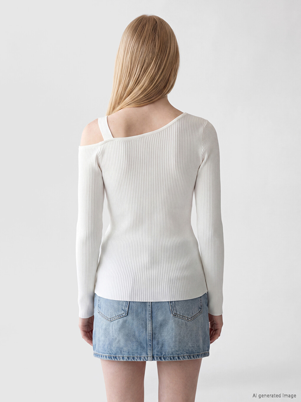 Asymmetrical Collar Open Shoulder Detailed Women's Knitwear Sweater-3
